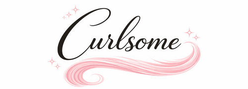 Logo of 'Curlsome' with a pink curly line on a white background